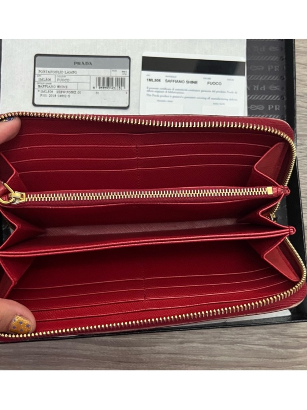 Prada Saffiano Shine Zip Around Wallet in Red - Picture 5 of 10